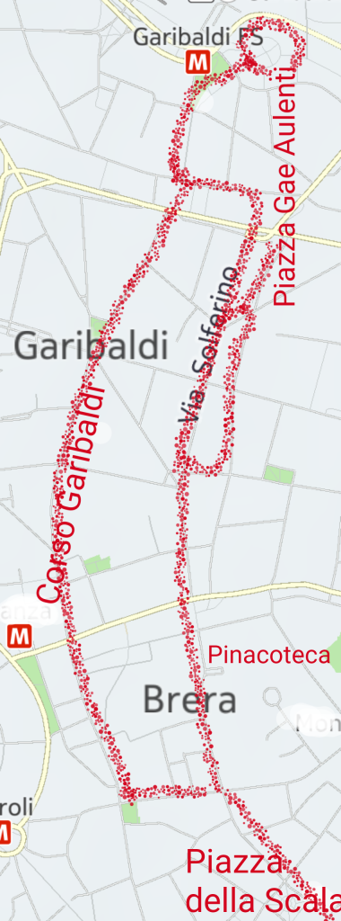 The one-day shopping route drawn in red on a map