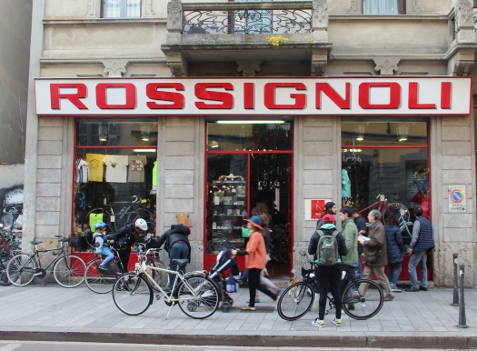 The historical bicycle store Rossignoli in Corso Garibaldi, Brera, Milan