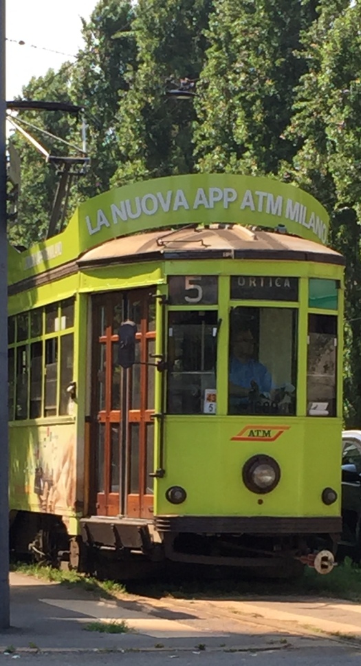Tram with adds for the official ATM app, Milan