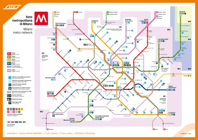Official map of the metro lines in Milan